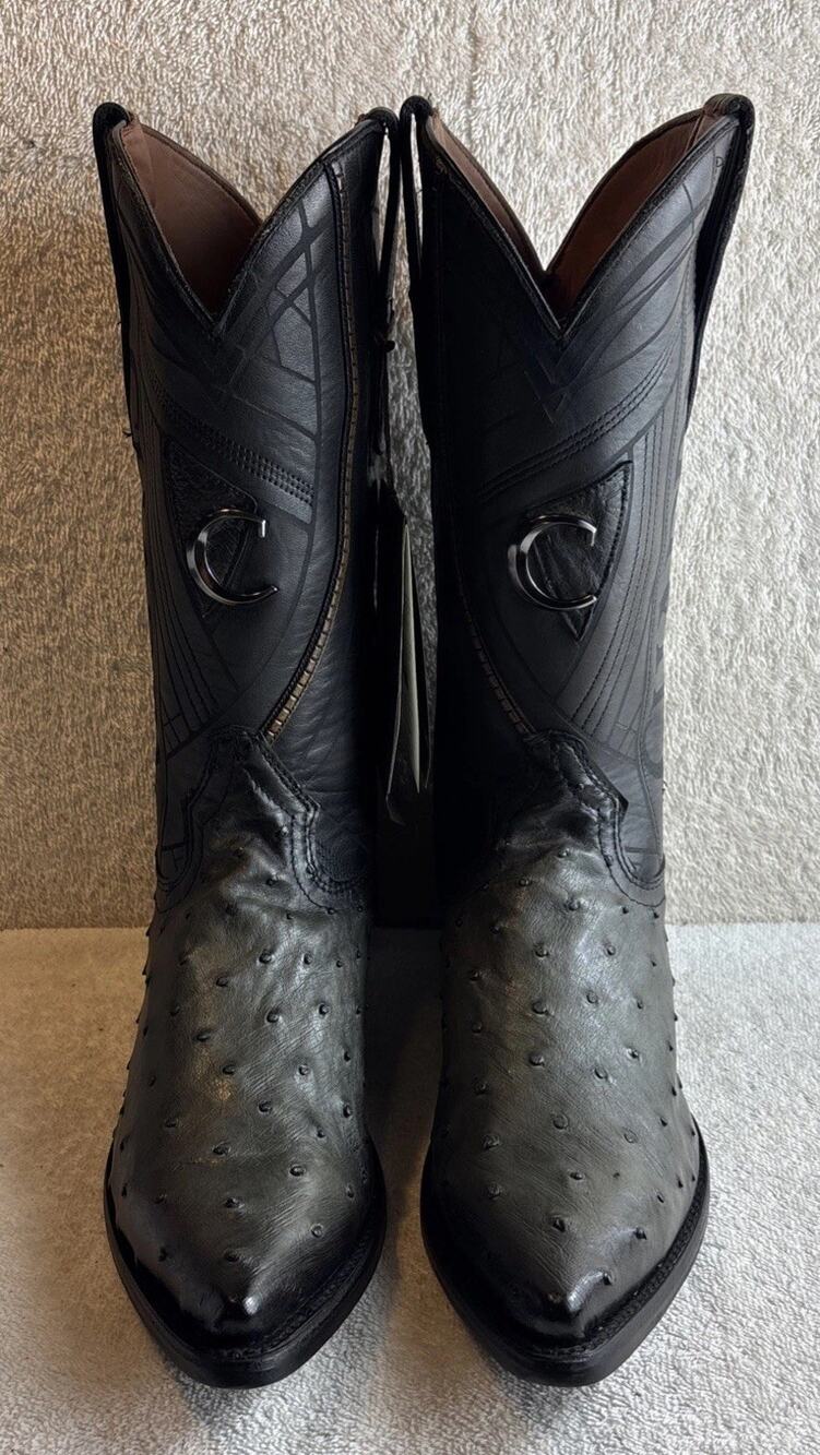 Cuadra Gray Full Quill ostrich leather boots men Size 8.5 EE Pointed Toe 30889